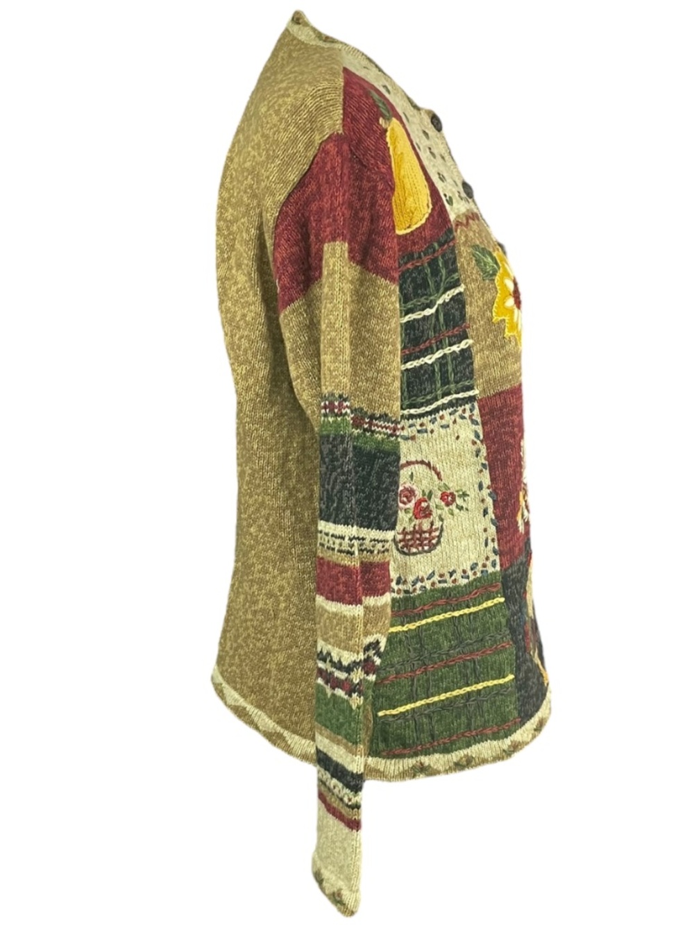 Cottagecore Patchwork Embroidered Cardigan M Homestead Farmhouse Floral Vintage - Picture 3 of 12